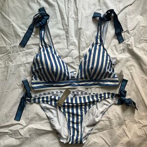 J. Crew Navy and White Striped Bikini
